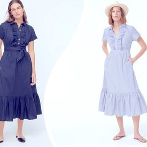J.Crew Ruffle Front Midi Dress Cotton Poplin